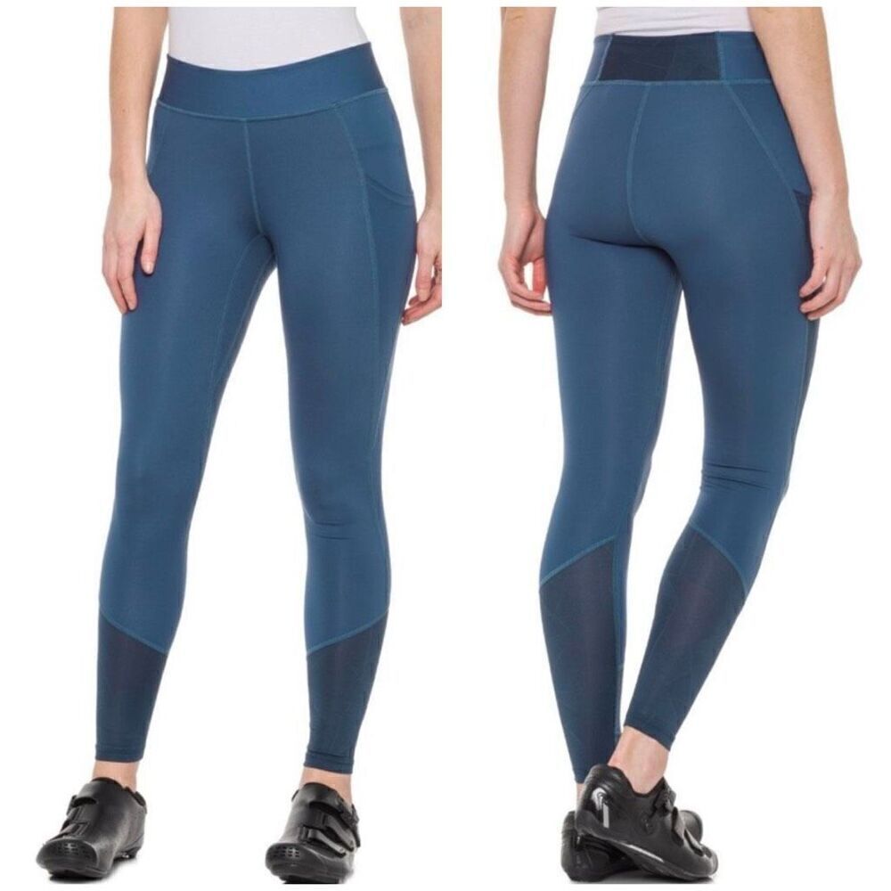Pearl Izumi Wander Blue Mesh Panel Mid Rise Athletic Leggings With Pockets Sz L